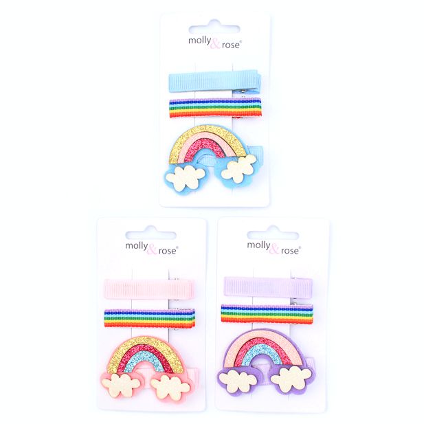 Card of 3 rainbow mix hair clips 5cm main product photo