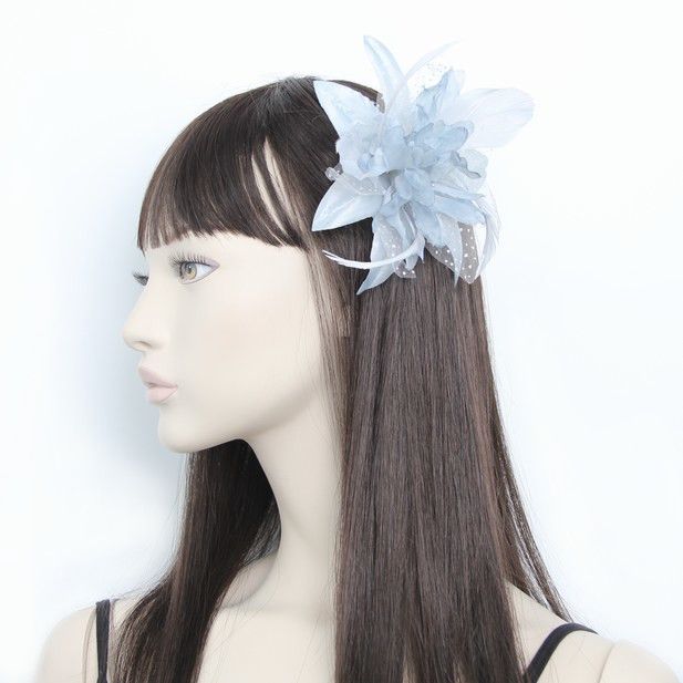 © Style Molly. Grey flower fascinator on a clear comb main product photo