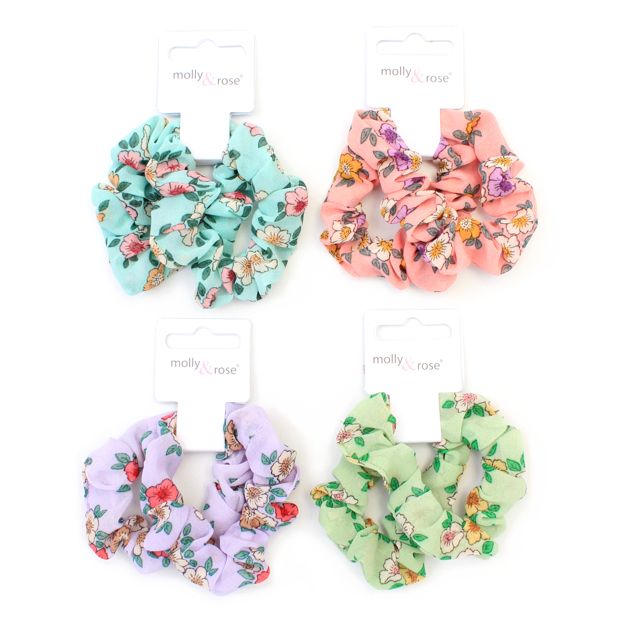 Small - Card of 2 floral print scrunchies. Dia.6cm main product photo