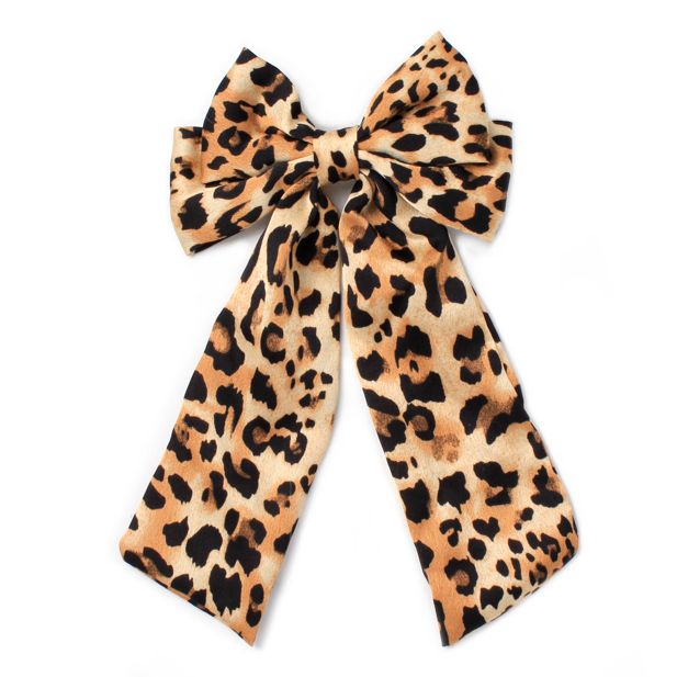 Large leopard print bow clip with tails 7.5cm main product photo