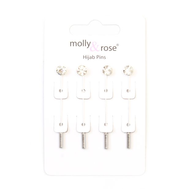 Card of 4 Hijab pins with small diamante 4.5cm main product photo