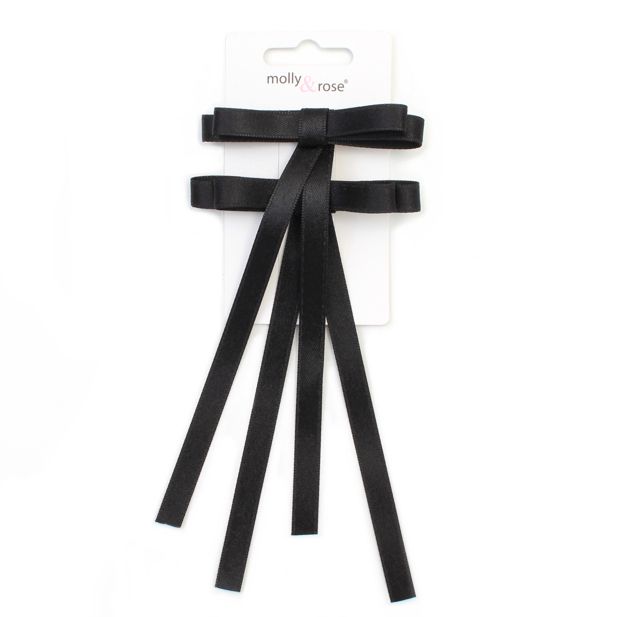 Card of 2 black bows with tails on clips 5.5cm main product photo