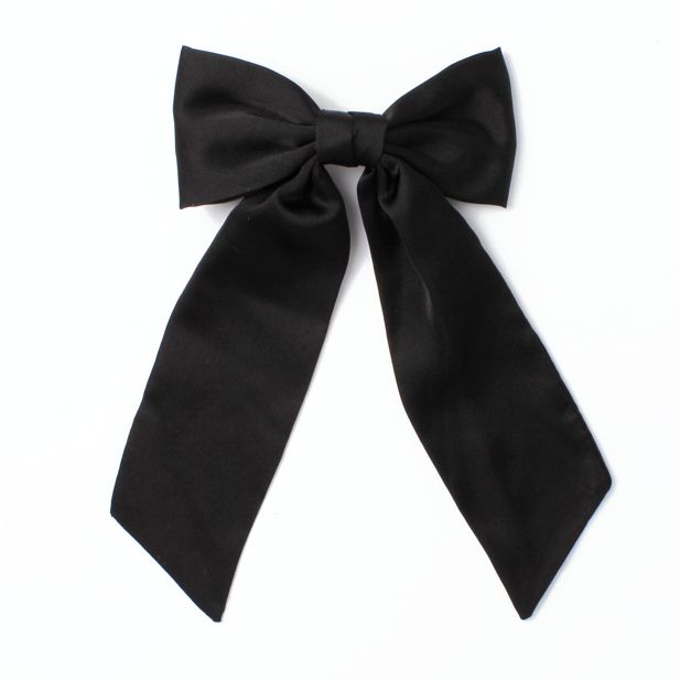 Black bow barrette clip with tails 10cm main product photo