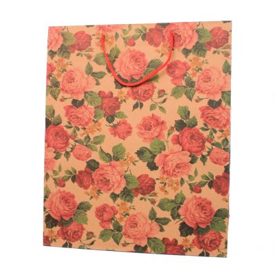Size: 39x32x10cm Brown paper floral print gift bag