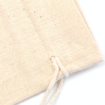 33x14cm. Unbleached, raw cotton drawstring bag