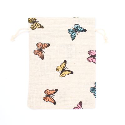 18x13cm. Butterfly print cotton mix drawstring bag