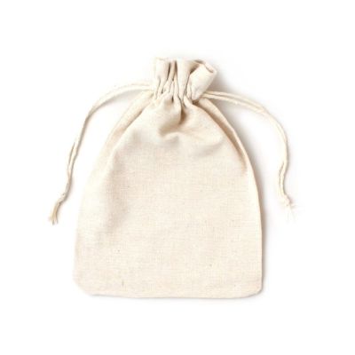 19.5x14cm. Unbleached, raw cotton drawstring bag