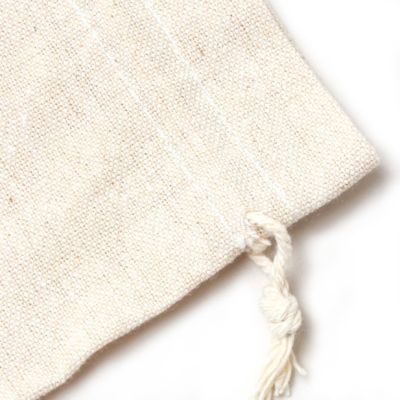 19.5x14cm. Unbleached, raw cotton drawstring bag