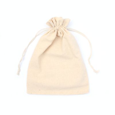 24x18cm. Unbleached, raw cotton drawstring bag