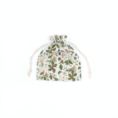 Size: 16x14cm Holly print cotton rich gift bag.