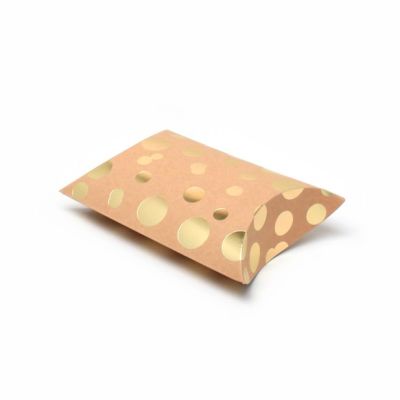 13x12.5x5cm. Gold metallic polka dot printed kraft paper pillow pack