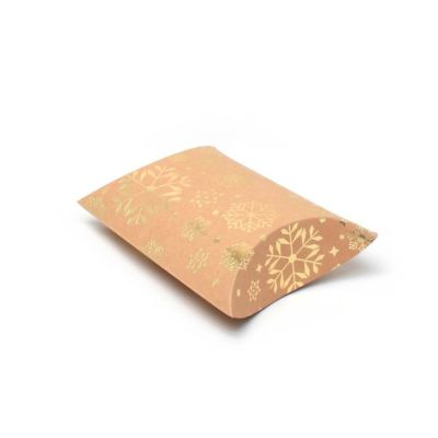 13x12.5x5cm. Gold snowflake printed kraft paper pillow pack gift box