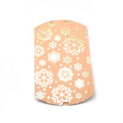 13x12.5x5cm. Gold snowflake printed kraft paper pillow pack gift box