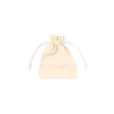 13x10cm. Unbleached, raw cotton drawstring bag