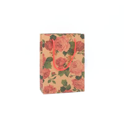 20x15x6cm. Floral print kraft gift bag