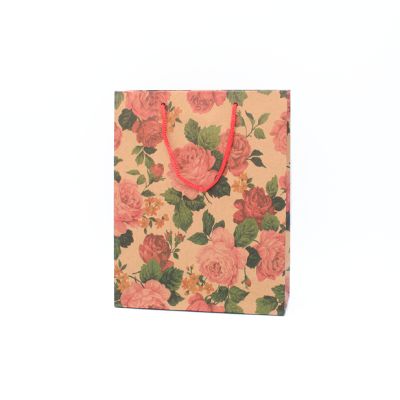 Size: 24x19x8cm Brown floral print gift bag