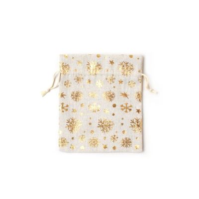 16x14cm. Gold snowflake drawstring bag