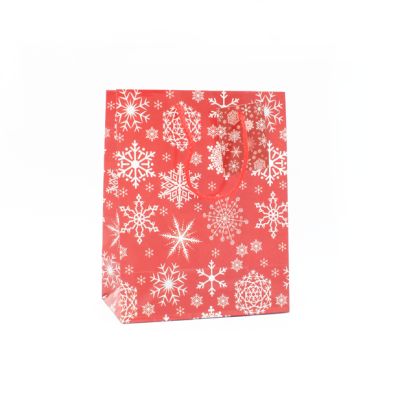 23x18x10cm. Red snowflake design gift bag with tag