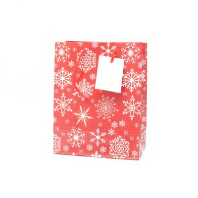 23x18x10cm. Red snowflake design gift bag with tag