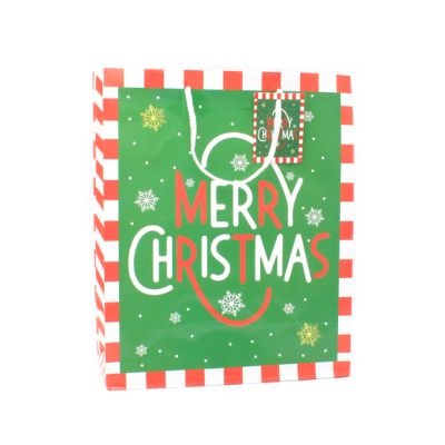 32x26x12cm. Striped Merry Christmas gift bag with tag