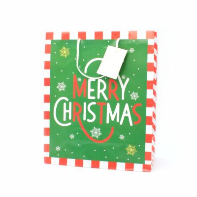 32x26x12cm. Striped Merry Christmas gift bag with tag