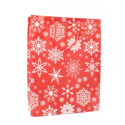 40x30x12cm. Red snowflake design gift bag with tag