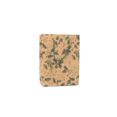 20x15x6cm. Holly print kraft paper gift bag