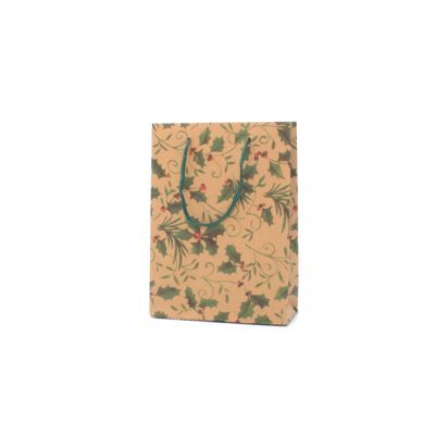 20x15x6cm. Holly print kraft paper gift bag