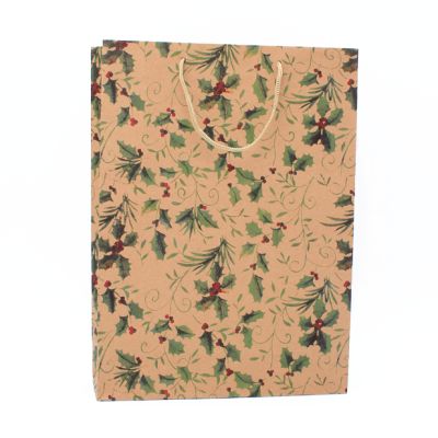 33x24x8cm. Holly print kraft paper gift bag