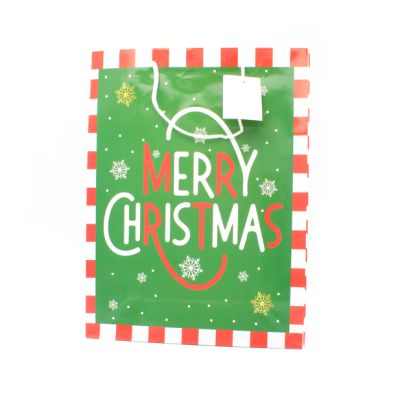 40x30x12cm. Striped Merry Christmas gift bag with tag