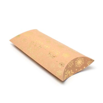 25x12.5x5cm. Gold snowflake printed kraft paper pillow pack gift box