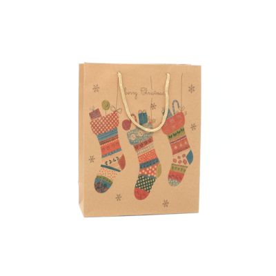 24x19x8cm. Christmas stocking print gift bag.