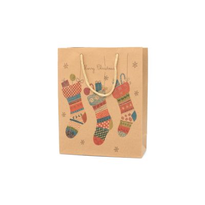 24x19x8cm. Christmas stocking print gift bag.