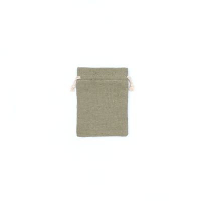 Size: 13x10cm Olive cotton rich drawstring bag.