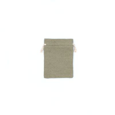 Size: 13x10cm Olive cotton rich drawstring bag.