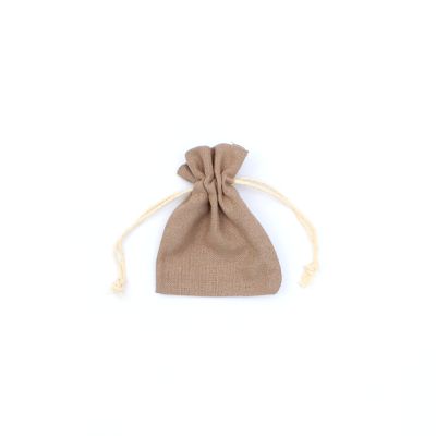 Size: 10x8cm Taupe cotton rich drawstring bag.