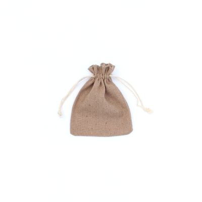 13x10cm. Taupe cotton  mix drawstring bag