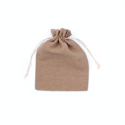 20x15cm. Taupe cotton mix drawstring bag