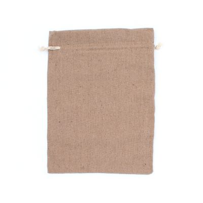 Size: 25x18cm Taupe cotton rich drawstring bag.