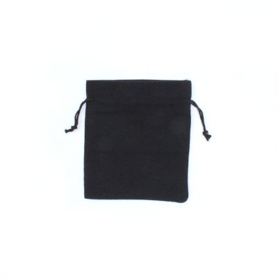 16x14cm. Black cotton mix drawstring bag.