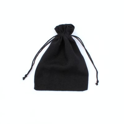 19x14cm. Black cotton mix drawstring bag