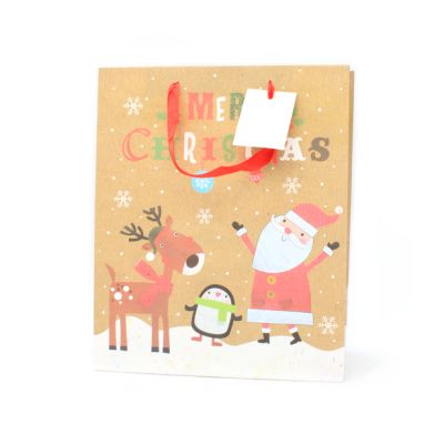 32x26x12cm. Santa and rudolph gift bag with tag