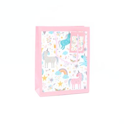 23x18x8cm. Unicorn print gift bag with tag