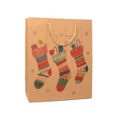 32x26x12cm. Christmas stocking print gift bag