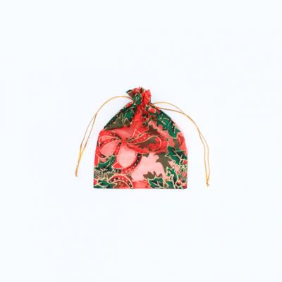 Size: 15x11cm Holly print Organza gift bag