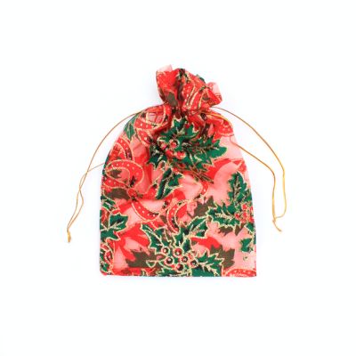 22x15cm. Holly print organza gift bag
