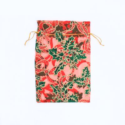 Size: 22x15cm Holly print Organza gift bag