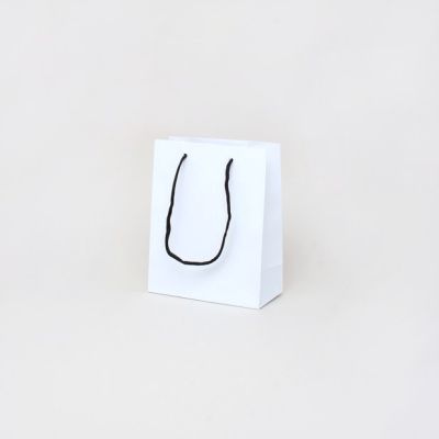 15x12x6cm. White gift bag with black handles