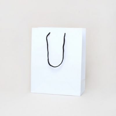 23x18x9cm. White gift bag black handles