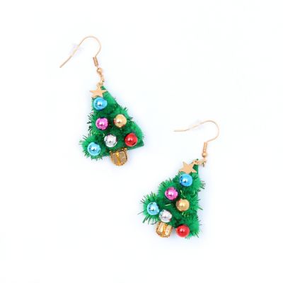 Tinsel Christmas Tree Earrings